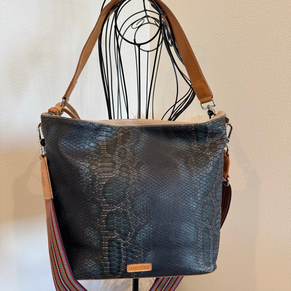 Consuela Rattler Hobo Bag Dark Grey Snake Print Crossbody